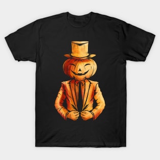 Realistic Jack O Lantern Pumpkin Man In Suit Halloween T-Shirt